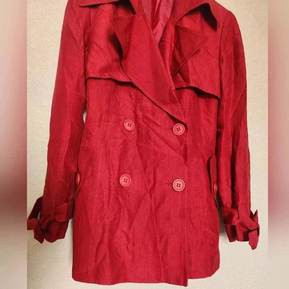 Classic Timeless LAFAYETTE 148 Red Silk Linen Blend Trench Coat/Jacket Size 10 - Picture 2 of 9